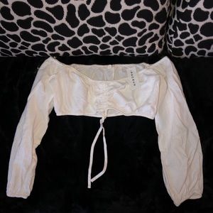 Long sleeved white tie up crop top